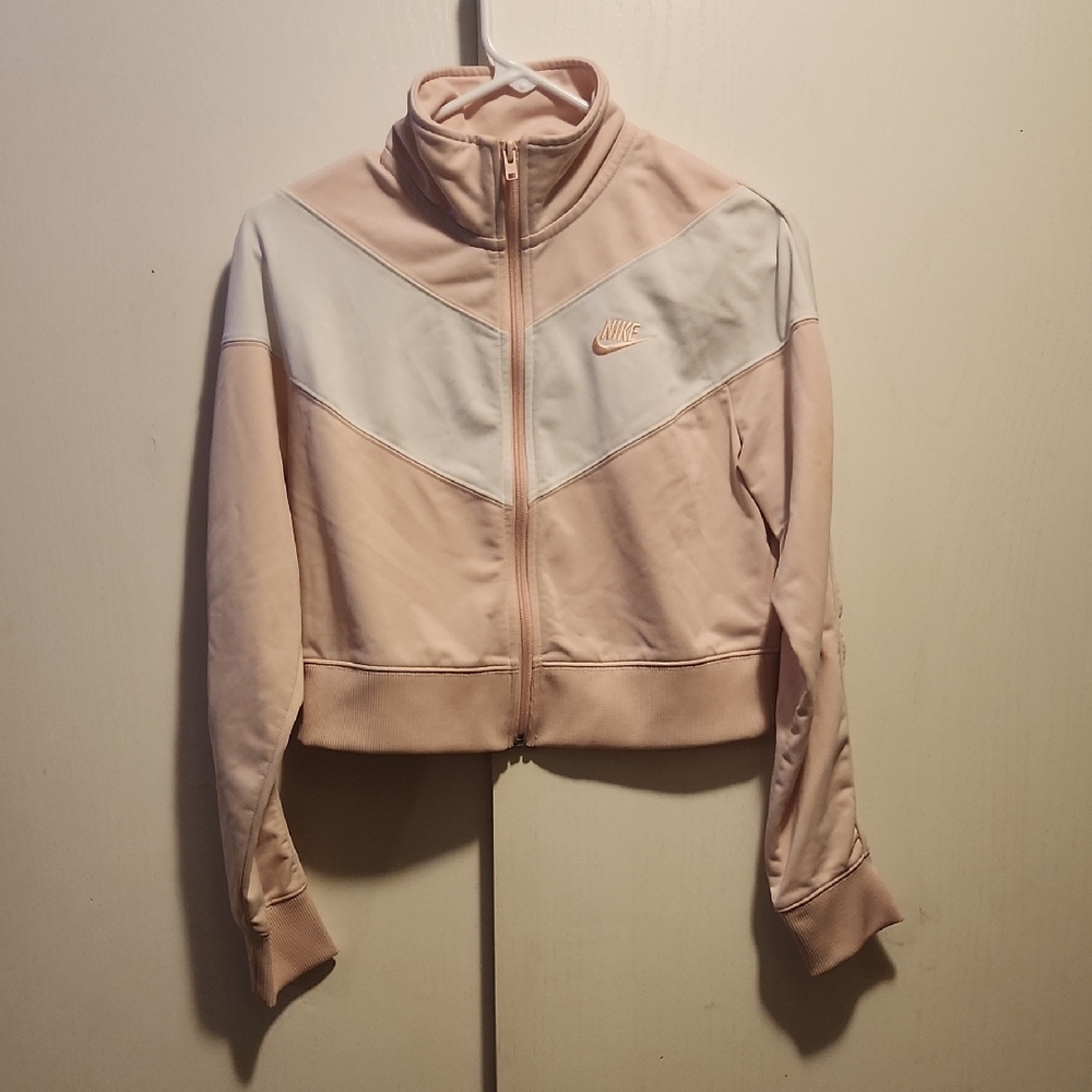 Nike Womens Size Small Cropped Soft Pink and White Jacket